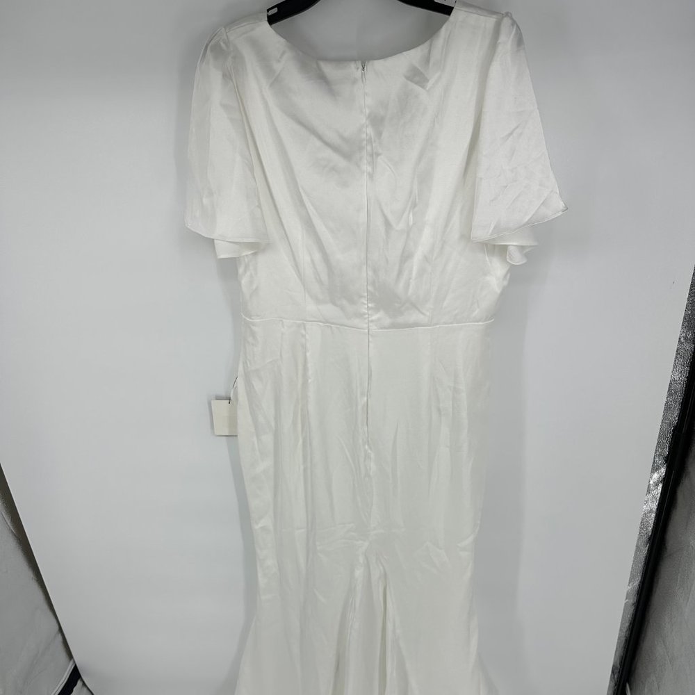 Lulu's Eternal Bond White Satin Ruffled Flutter Sleeve Maxi Dress Flawed NWT XL - Picture 4 of 12